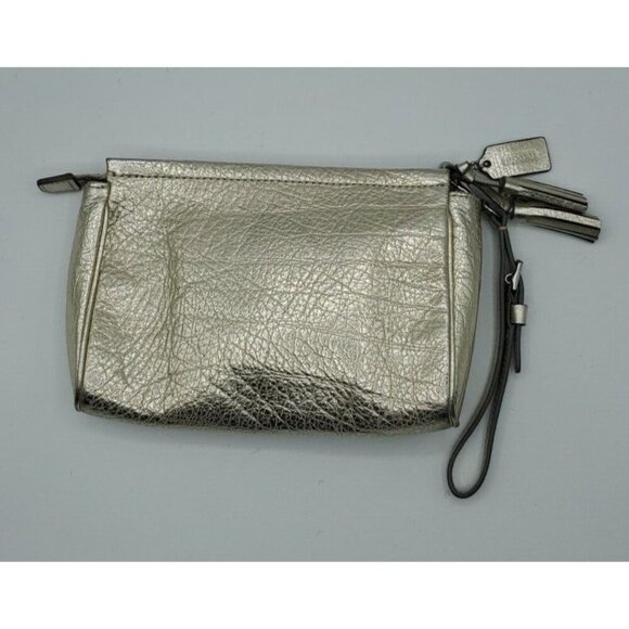 Coach Pebbled Gold Leather Small Zip Tassel Wristlet Removable Strap - Picture 3 of 13